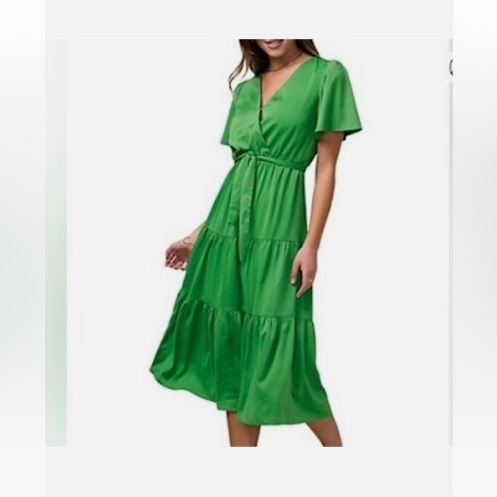 Adelyn Rae tiered faux wrap midi dress green